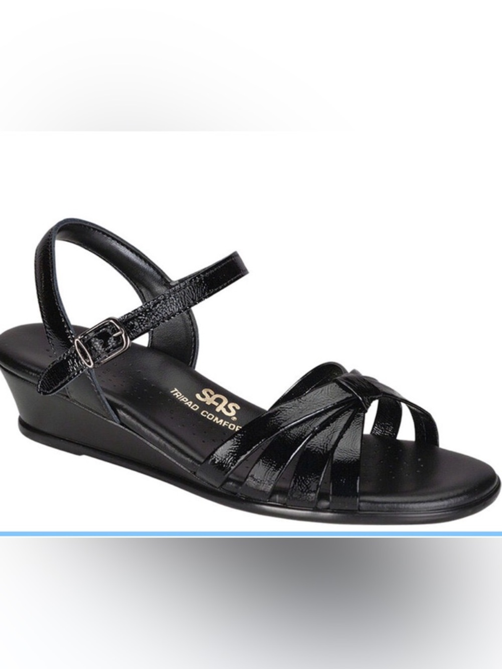 SAS Black strippy  quarter strap Strappy Wedge Sandal size 12